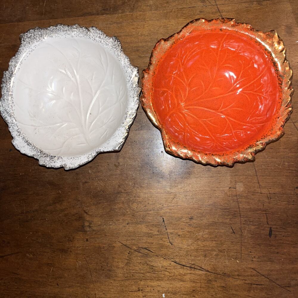 Set of 2 California Originals 714 USA Speckled Leaf Embossed Ceramic Bowls 7”
